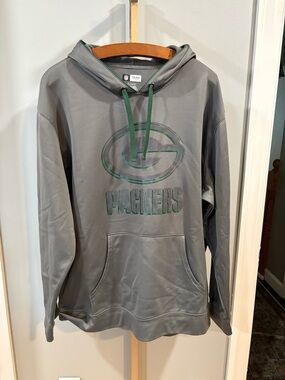 NFL Gray Hoodie with Green Packers Logo and Drawstrings